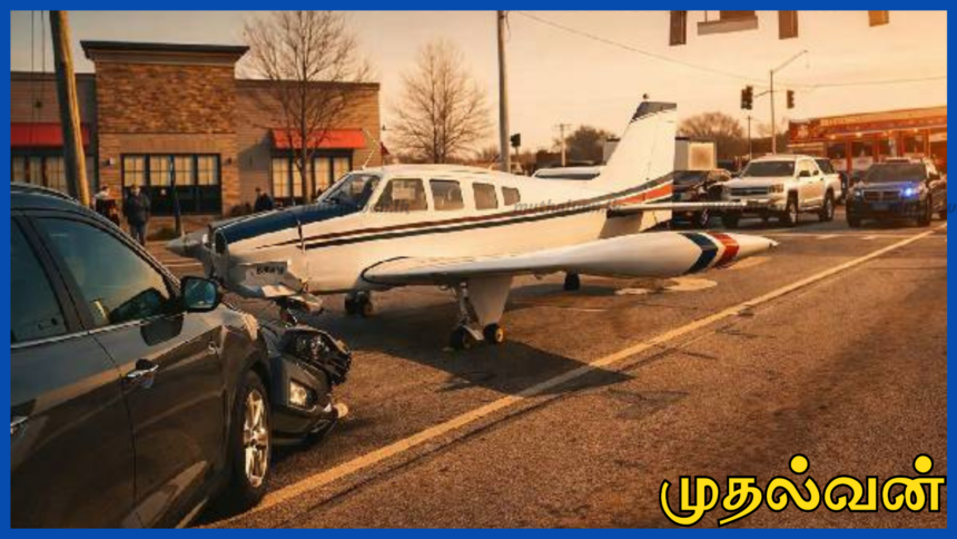 அமெரிக்காவில் போக்குவரத்து நெரிசல் வீதியில் அவசரமாகத் தரையிறங்கிய சிறிய விமானம்