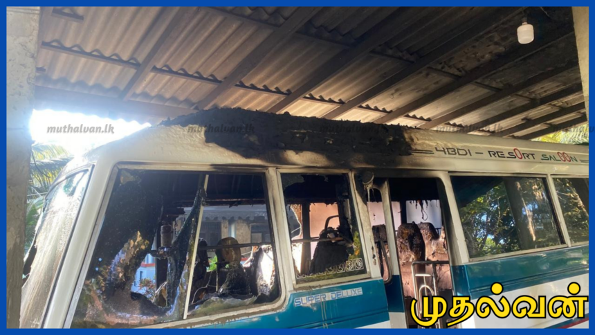 கொடிகாமம் பகுதியில் தனியார் பேருந்து தீவைத்து எரிப்பு – இருவர் கைது 1 கொடிகாமம் பகுதியில் தனியார் பேருந்து தீவைத்து எரிப்பு – இருவர் கைது