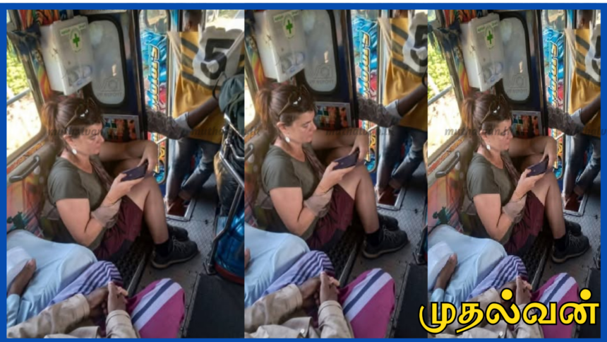 திருகோணமலை பேருந்தில் தரையில் அமர்ந்து பயணித்த வெளிநாட்டு பெண்